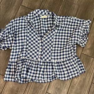 Anthropologie Maeve Navy and White Checkered Top